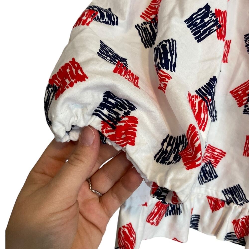 Womens Vintage Hand Made Red White Ruffle 3/4 Sleeve Boat Neck Tunic Top Size XL - Picture 7 of 16